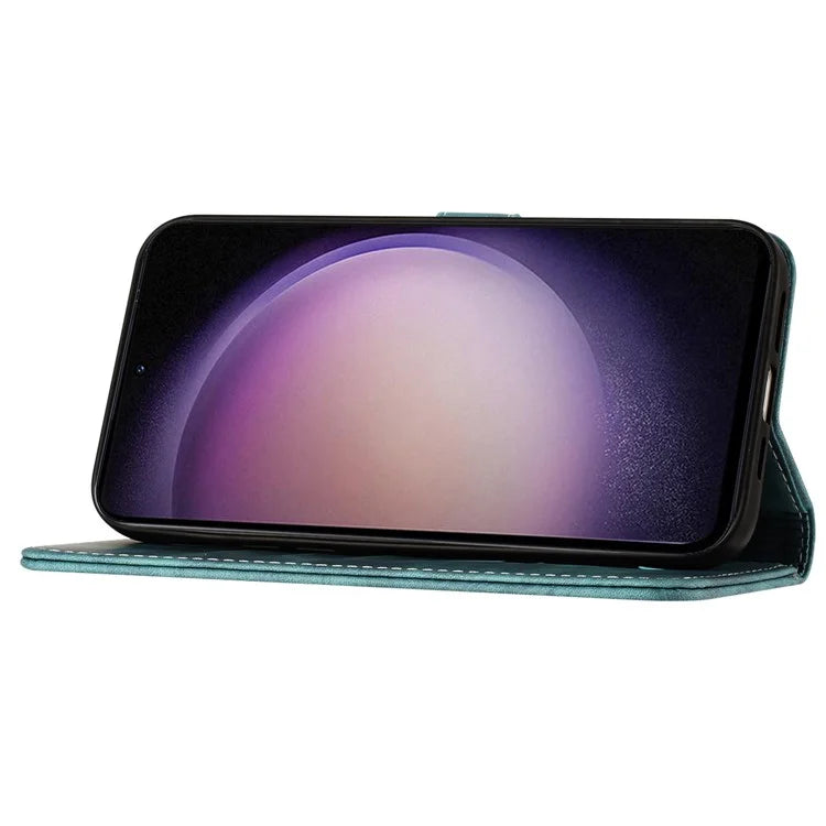 For Samsung Galaxy S23 Case Butterfly Cat Imprinting Leather Folio Phone Cover