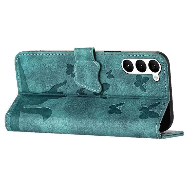 For Samsung Galaxy S23 Case Butterfly Cat Imprinting Leather Folio Phone Cover