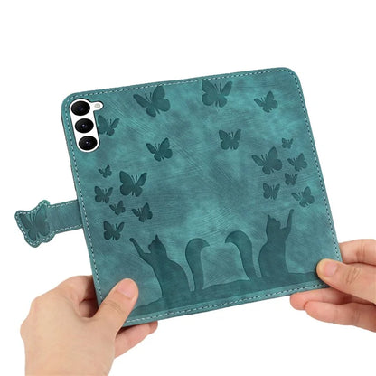 For Samsung Galaxy S23 Case Butterfly Cat Imprinting Leather Folio Phone Cover