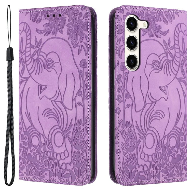 For Samsung Galaxy S23 Case Leather Magnetic Wallet Phone Cover Elephant Pattern