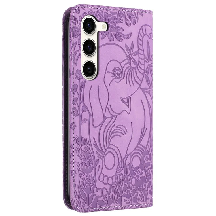 For Samsung Galaxy S23 Case Leather Magnetic Wallet Phone Cover Elephant Pattern