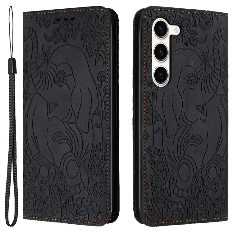 For Samsung Galaxy S23 Case Leather Magnetic Wallet Phone Cover Elephant Pattern