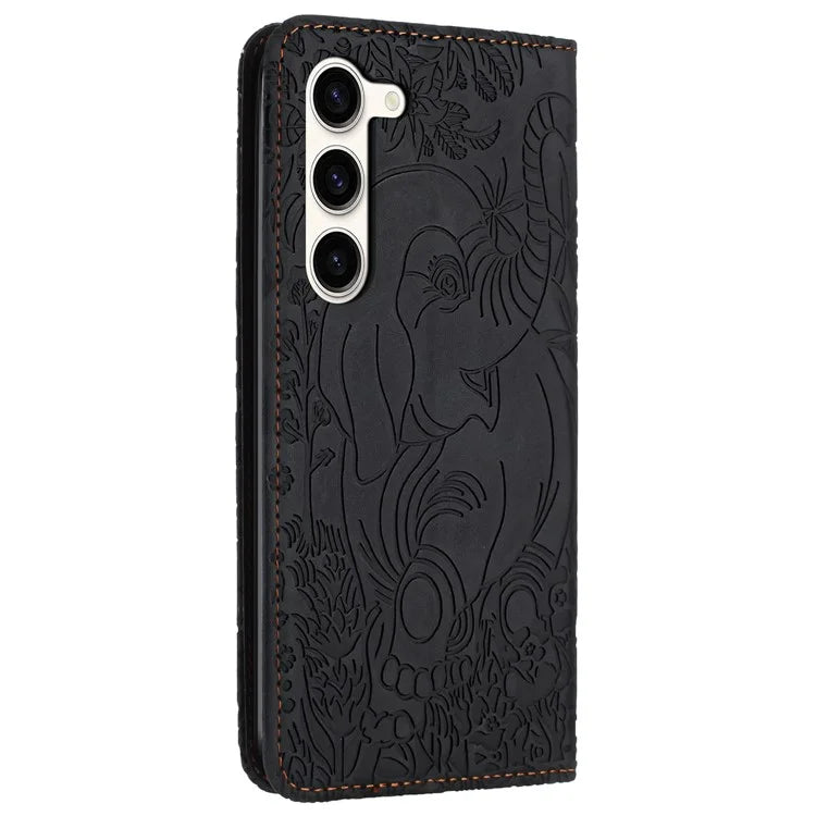 For Samsung Galaxy S23 Case Leather Magnetic Wallet Phone Cover Elephant Pattern