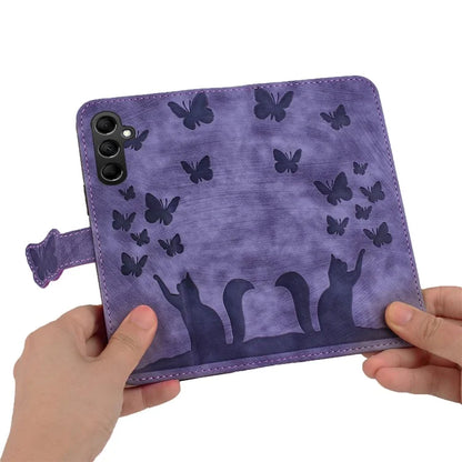 For Samsung Galaxy A15 4G / A15 5G Card Slots Case Butterfly Cat Leather Wallet Phone Cover
