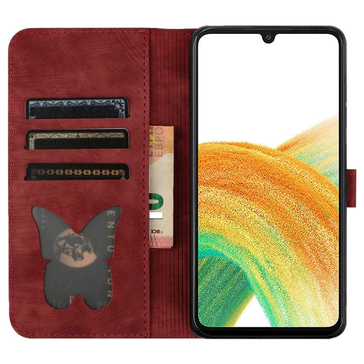 For Samsung Galaxy A15 4G / A15 5G Card Slots Case Butterfly Cat Leather Wallet Phone Cover
