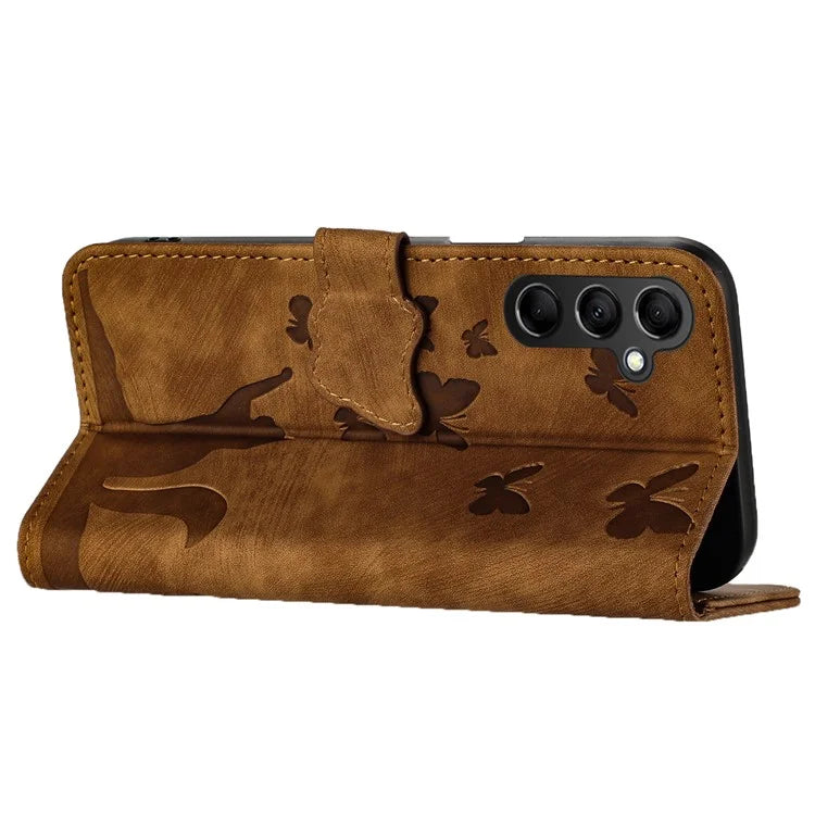 For Samsung Galaxy A15 4G / A15 5G Card Slots Case Butterfly Cat Leather Wallet Phone Cover