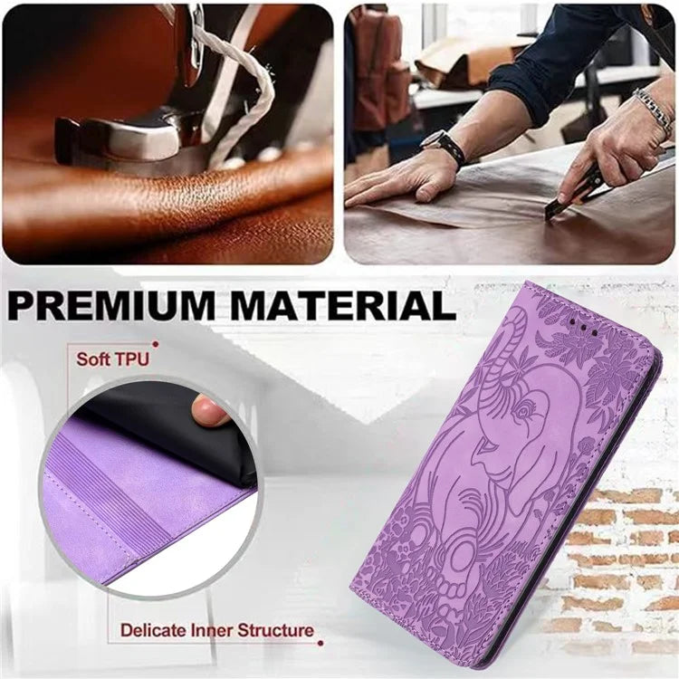 For Samsung Galaxy A15 4G / 5G Case Elephant Pattern Leather Phone Protection Cover