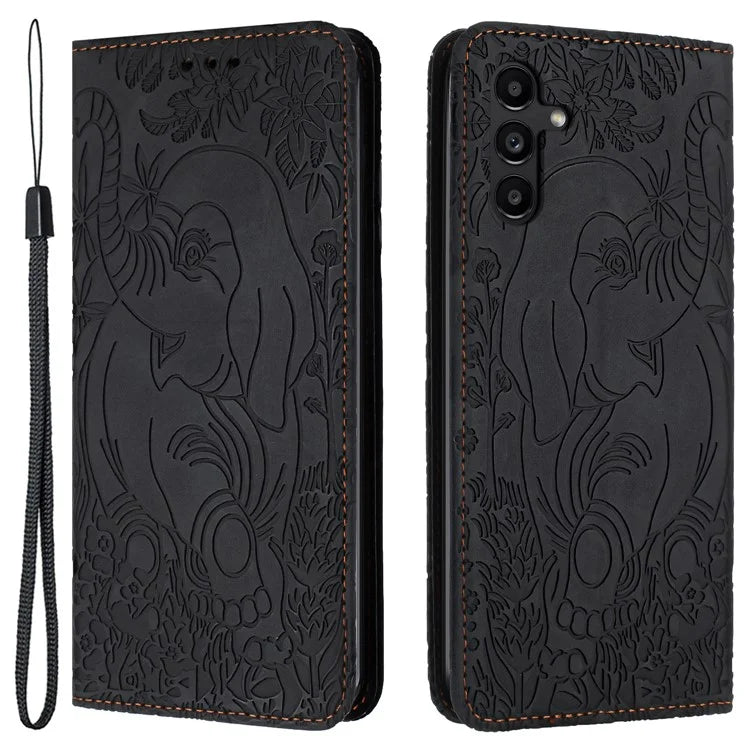 For Samsung Galaxy A15 4G / 5G Case Elephant Pattern Leather Phone Protection Cover
