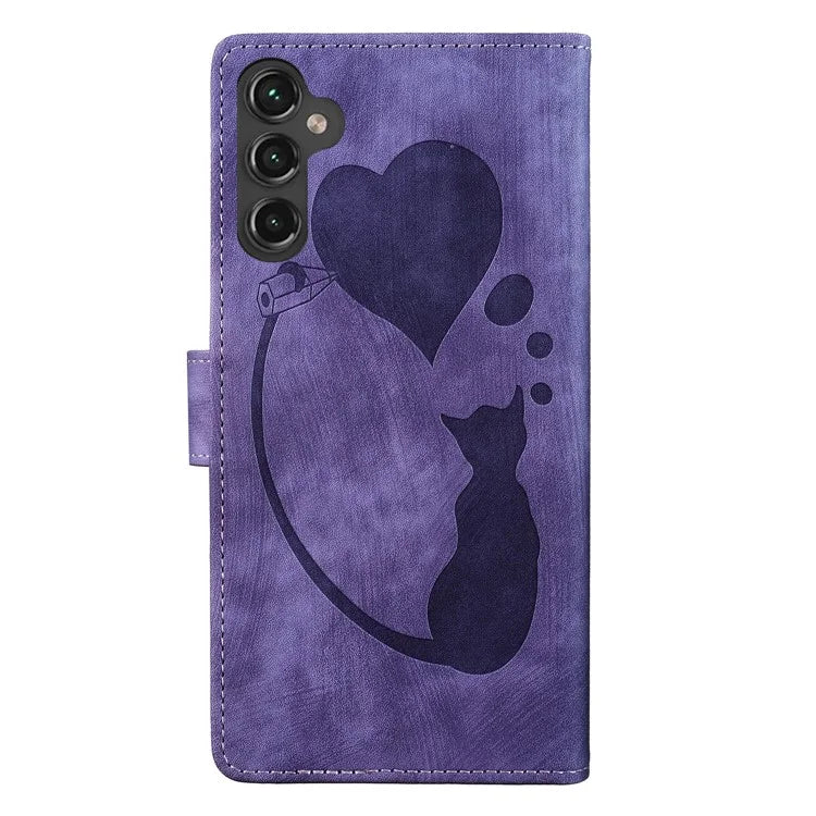 For Samsung Galaxy A14 5G / 4G Case Cat Heart Pattern PU Leather Flip Phone Cover
