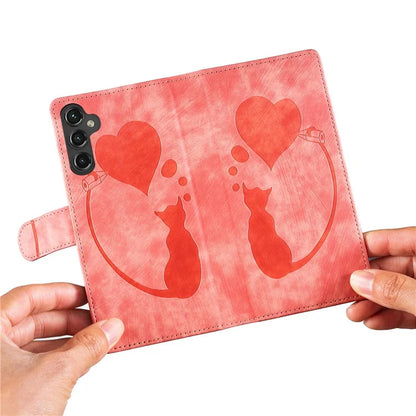 For Samsung Galaxy A05s 4G Case Wallet Leather Phone Cover Cat Heart Pattern