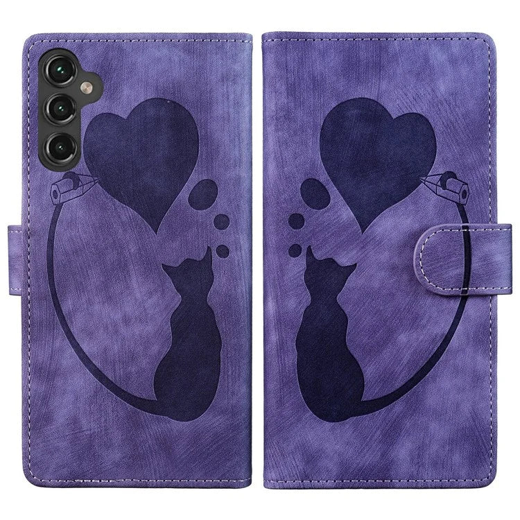 For Samsung Galaxy A05s 4G Case Wallet Leather Phone Cover Cat Heart Pattern