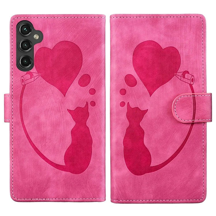 For Samsung Galaxy A05s 4G Case Wallet Leather Phone Cover Cat Heart Pattern