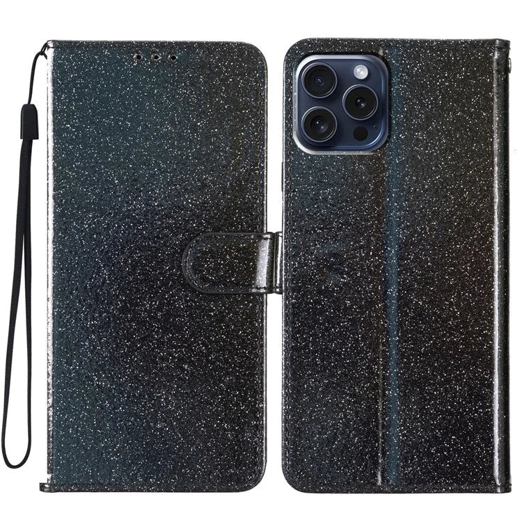 For iPhone 16 Pro Max Case Stand Wallet Glitter Leather Phone Cover
