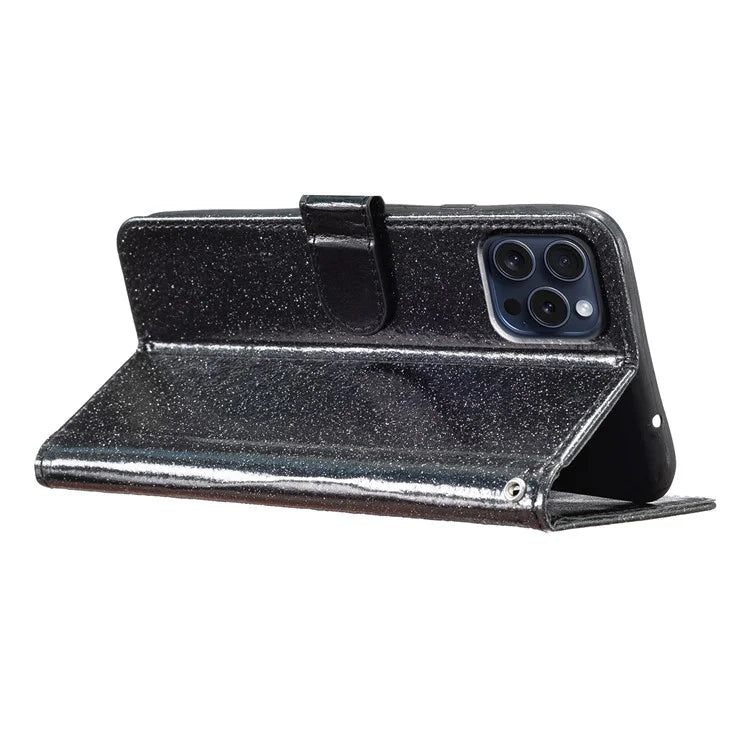For iPhone 16 Pro Max Case Stand Wallet Glitter Leather Phone Cover