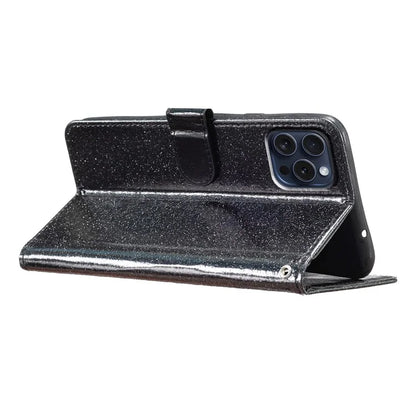For iPhone 16 Pro Max Case Stand Wallet Glitter Leather Phone Cover