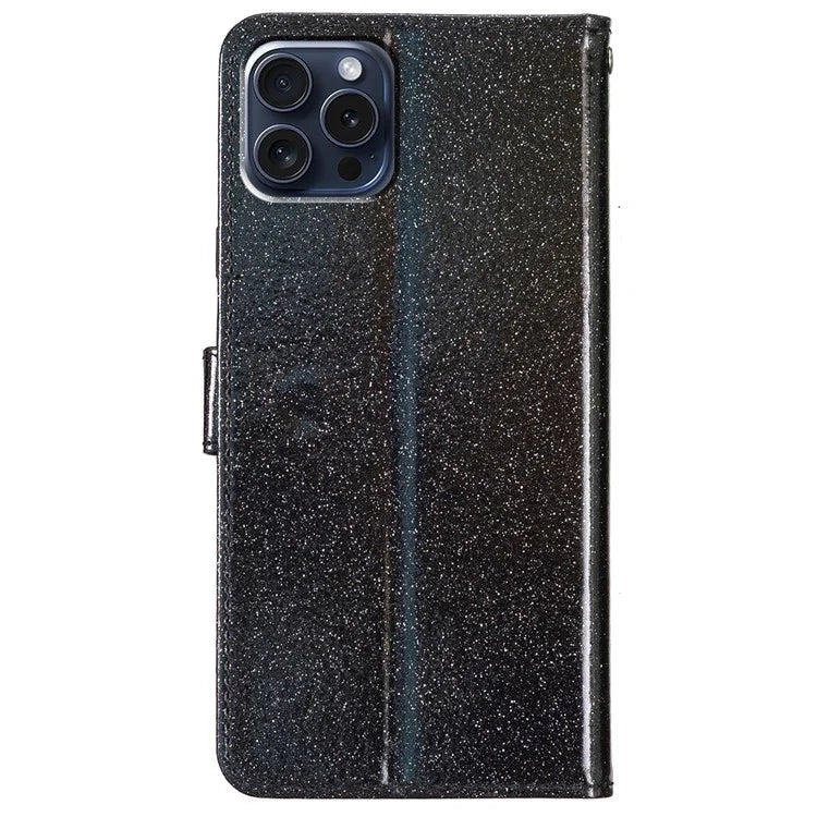 For iPhone 16 Pro Max Case Stand Wallet Glitter Leather Phone Cover
