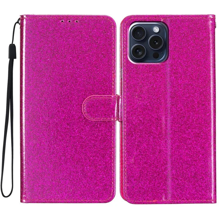 For iPhone 16 Pro Max Case Stand Wallet Glitter Leather Phone Cover