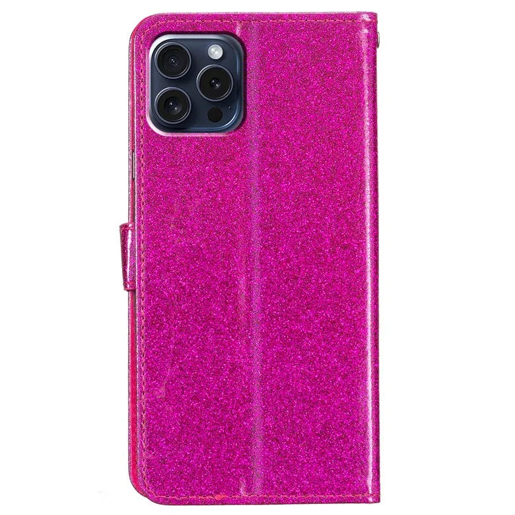 For iPhone 16 Pro Max Case Stand Wallet Glitter Leather Phone Cover