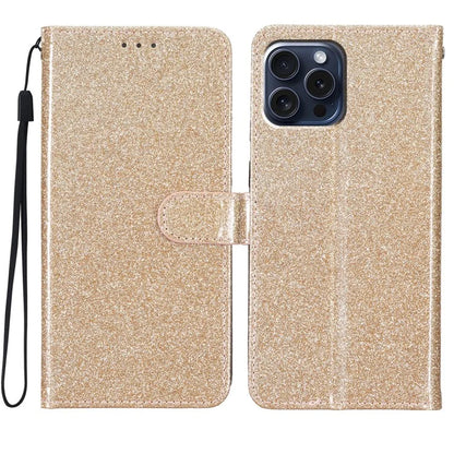 For iPhone 16 Pro Max Case Stand Wallet Glitter Leather Phone Cover