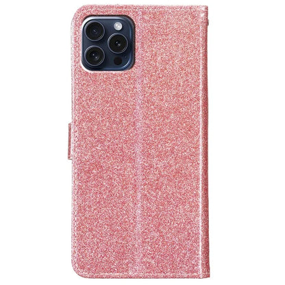 For iPhone 16 Pro Max Case Stand Wallet Glitter Leather Phone Cover Gold