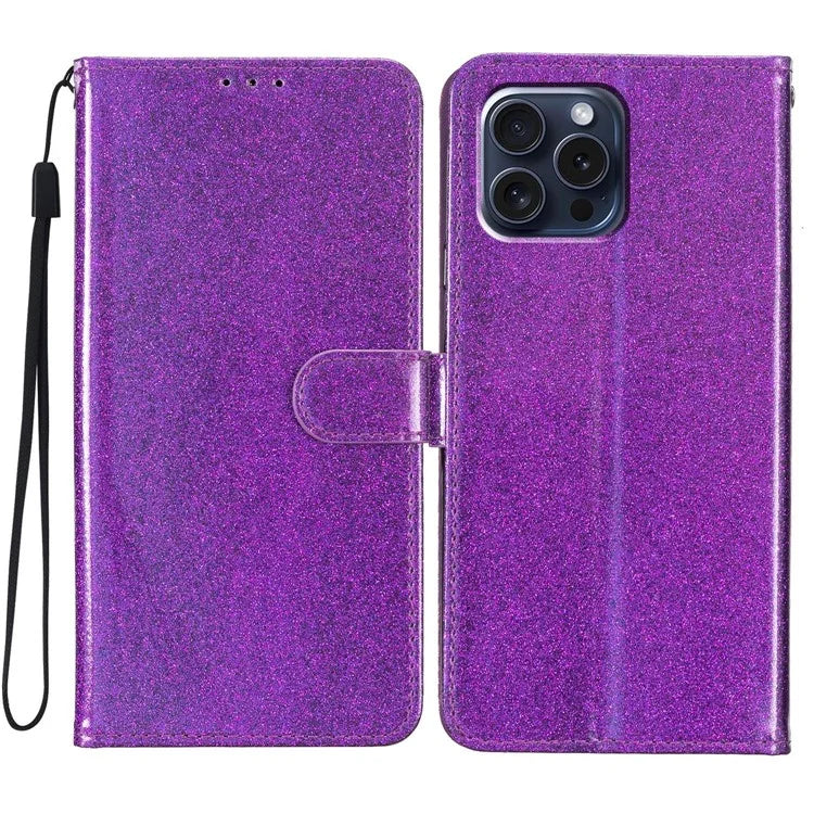 For iPhone 16 Pro Max Case Stand Wallet Glitter Leather Phone Cover