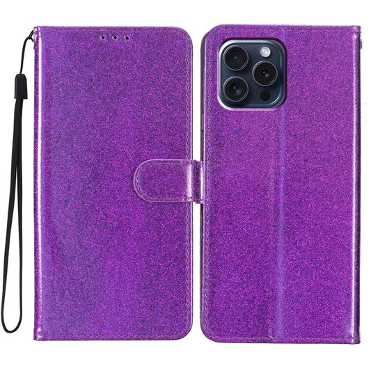 For iPhone 16 Pro Max Case Stand Wallet Glitter Leather Phone Cover