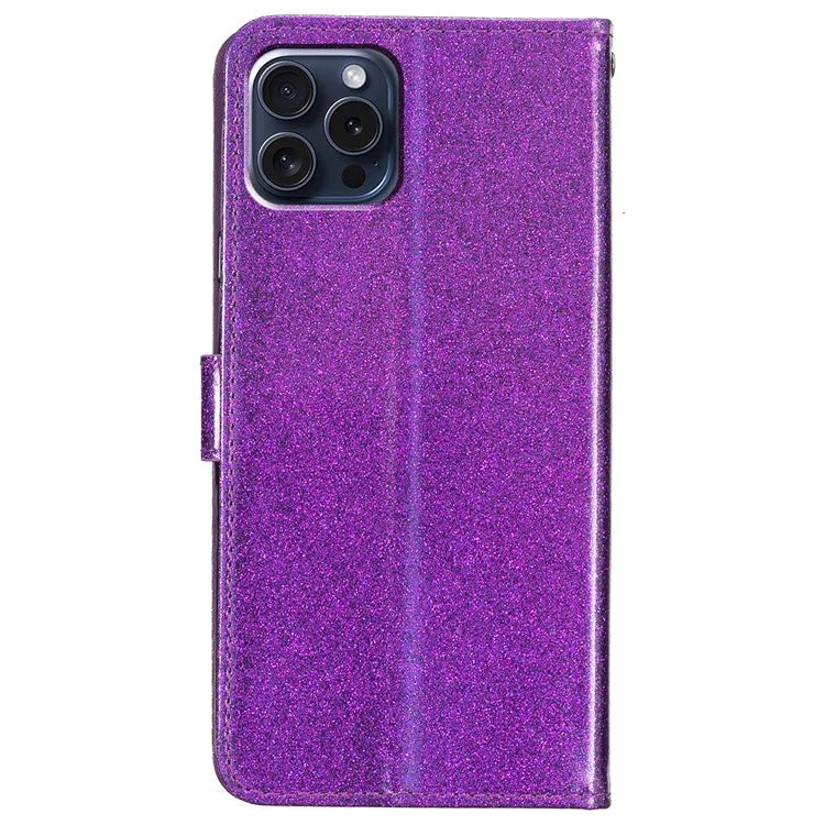 For iPhone 16 Pro Max Case Stand Wallet Glitter Leather Phone Cover