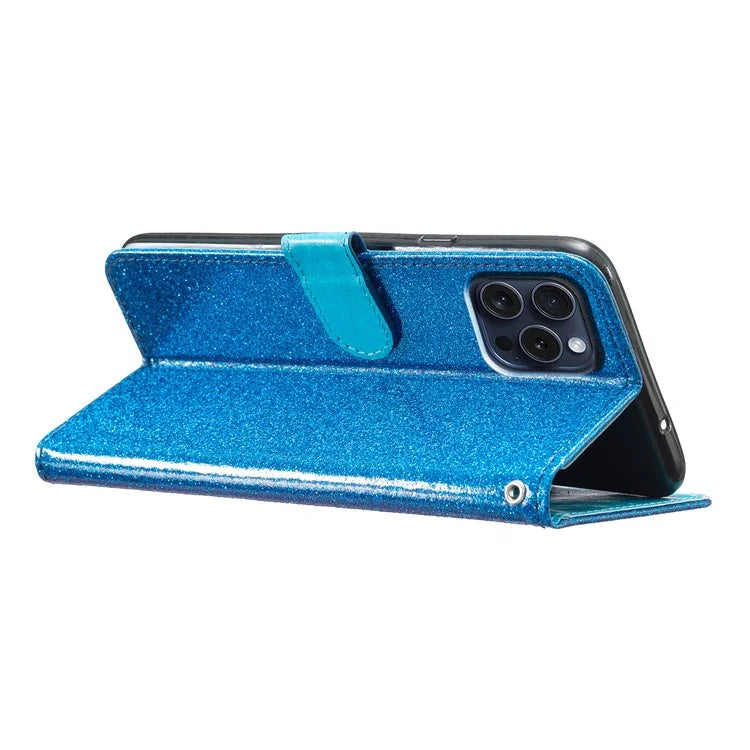 For iPhone 16 Pro Max Case Stand Wallet Glitter Leather Phone Cover