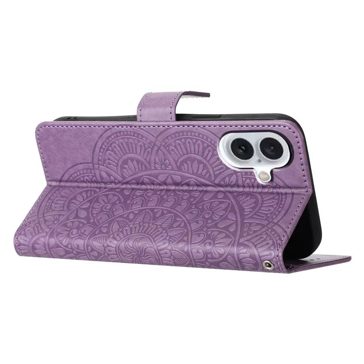 For iPhone 16 Plus Case Imprinted Mandala Pattern Stand Leather Phone Cover