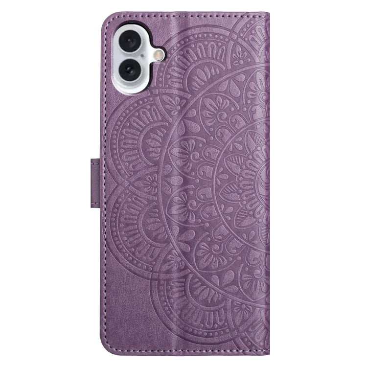 For iPhone 16 Plus Case Imprinted Mandala Pattern Stand Leather Phone Cover