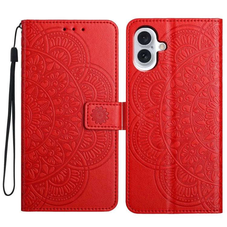 For iPhone 16 Plus Case Imprinted Mandala Pattern Stand Leather Phone Cover
