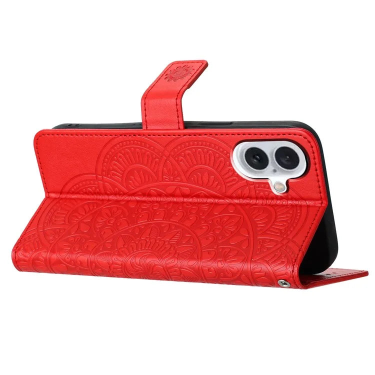 For iPhone 16 Plus Case Imprinted Mandala Pattern Stand Leather Phone Cover