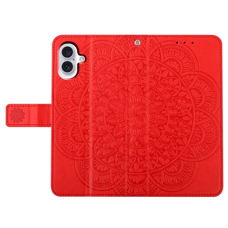 For iPhone 16 Plus Case Imprinted Mandala Pattern Stand Leather Phone Cover
