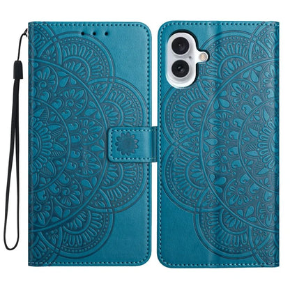For iPhone 16 Plus Case Imprinted Mandala Pattern Stand Leather Phone Cover