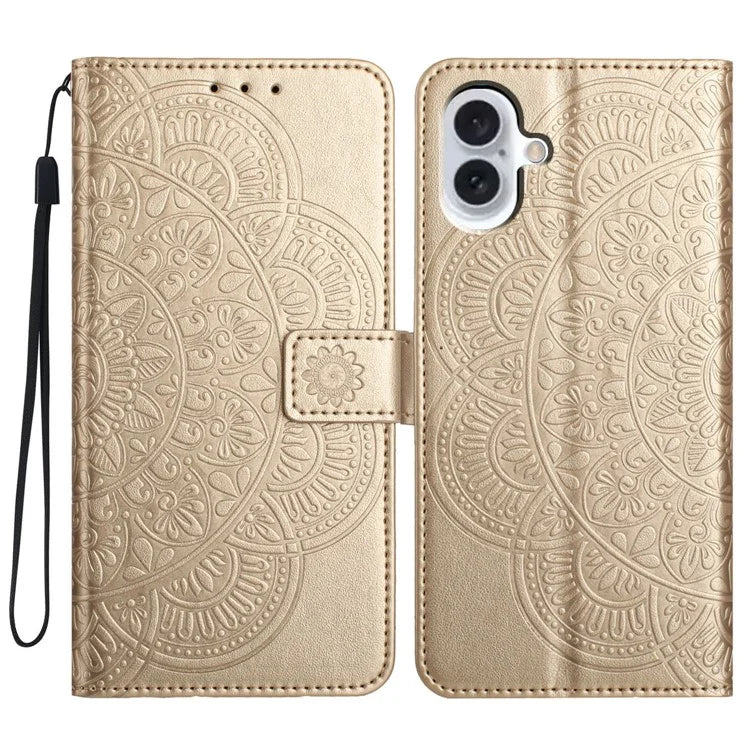 For iPhone 16 Plus Case Imprinted Mandala Pattern Stand Leather Phone Cover