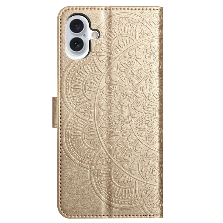 For iPhone 16 Plus Case Imprinted Mandala Pattern Stand Leather Phone Cover