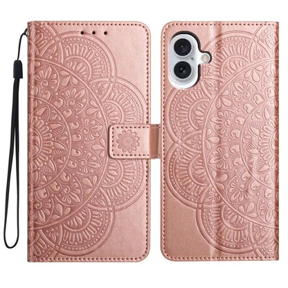 For iPhone 16 Plus Case Imprinted Mandala Pattern Stand Leather Phone Cover