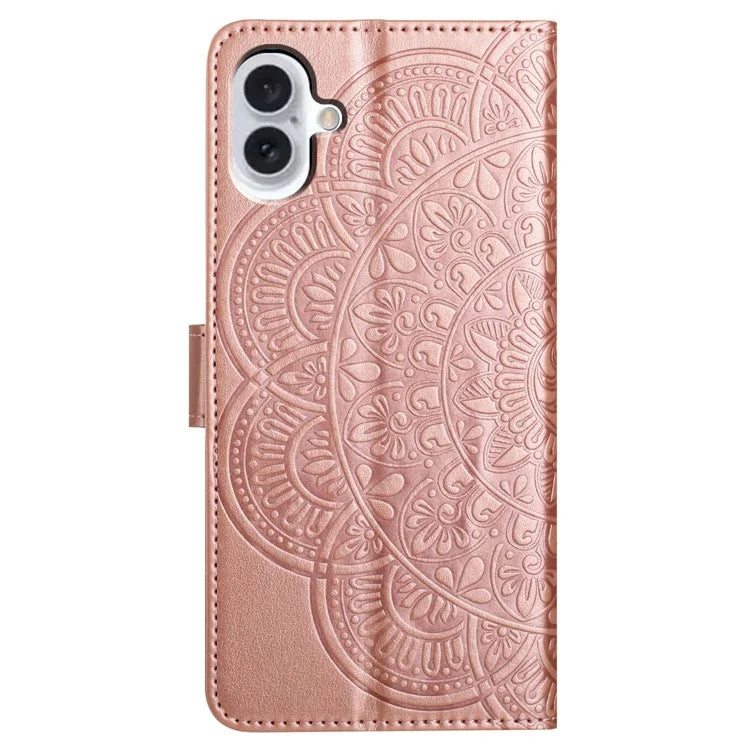 For iPhone 16 Plus Case Imprinted Mandala Pattern Stand Leather Phone Cover