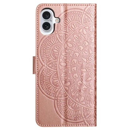 For iPhone 16 Plus Case Imprinted Mandala Pattern Stand Leather Phone Cover