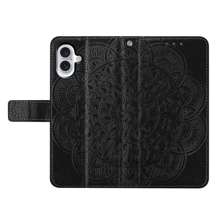 For iPhone 16 Plus Case Imprinted Mandala Pattern Stand Leather Phone Cover