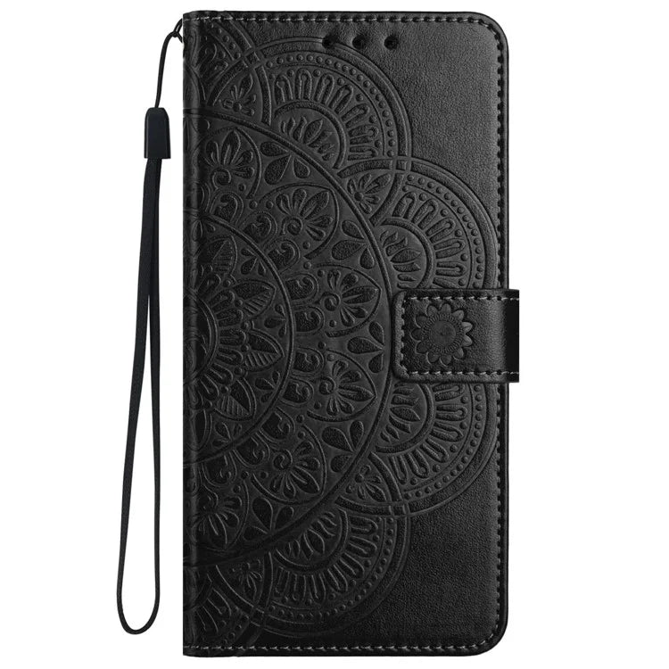 For iPhone 16 Pro Max Case Wallet PU Leather Mandala Pattern Phone Cover with Strap