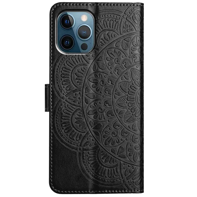 For iPhone 16 Pro Max Case Wallet PU Leather Mandala Pattern Phone Cover with Strap