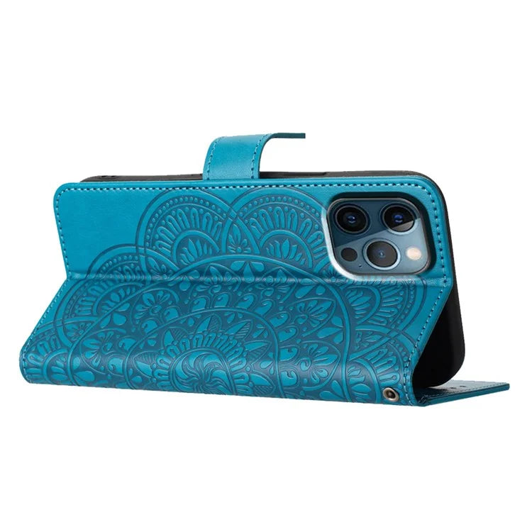 For iPhone 16 Pro Max Case Wallet PU Leather Mandala Pattern Phone Cover with Strap