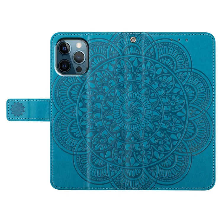 For iPhone 16 Pro Max Case Wallet PU Leather Mandala Pattern Phone Cover with Strap