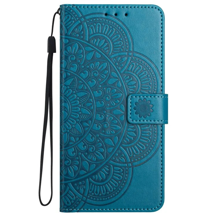 For iPhone 16 Pro Max Case Wallet PU Leather Mandala Pattern Phone Cover with Strap