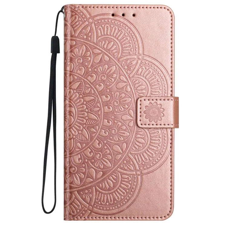 For iPhone 16 Pro Max Case Wallet PU Leather Mandala Pattern Phone Cover with Strap