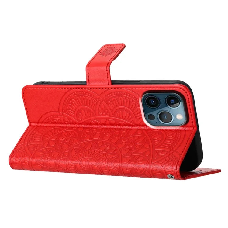For iPhone 16 Pro Max Case Wallet PU Leather Mandala Pattern Phone Cover with Strap