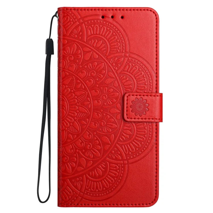 For iPhone 16 Pro Max Case Wallet PU Leather Mandala Pattern Phone Cover with Strap
