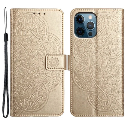 For iPhone 16 Pro Max Case Wallet PU Leather Mandala Pattern Phone Cover with Strap
