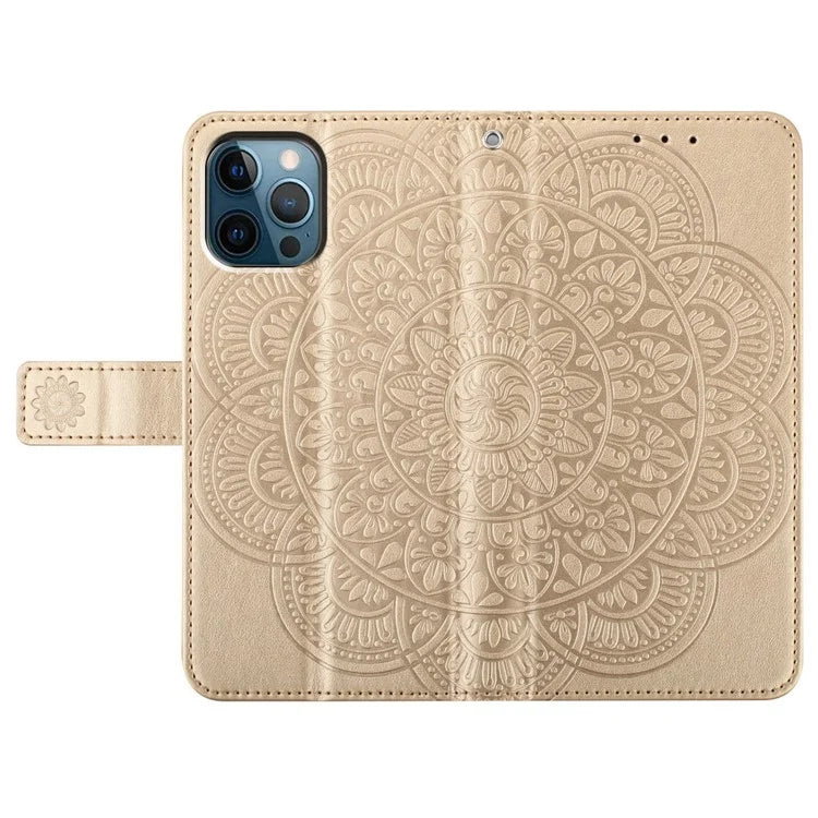 For iPhone 16 Pro Max Case Wallet PU Leather Mandala Pattern Phone Cover with Strap